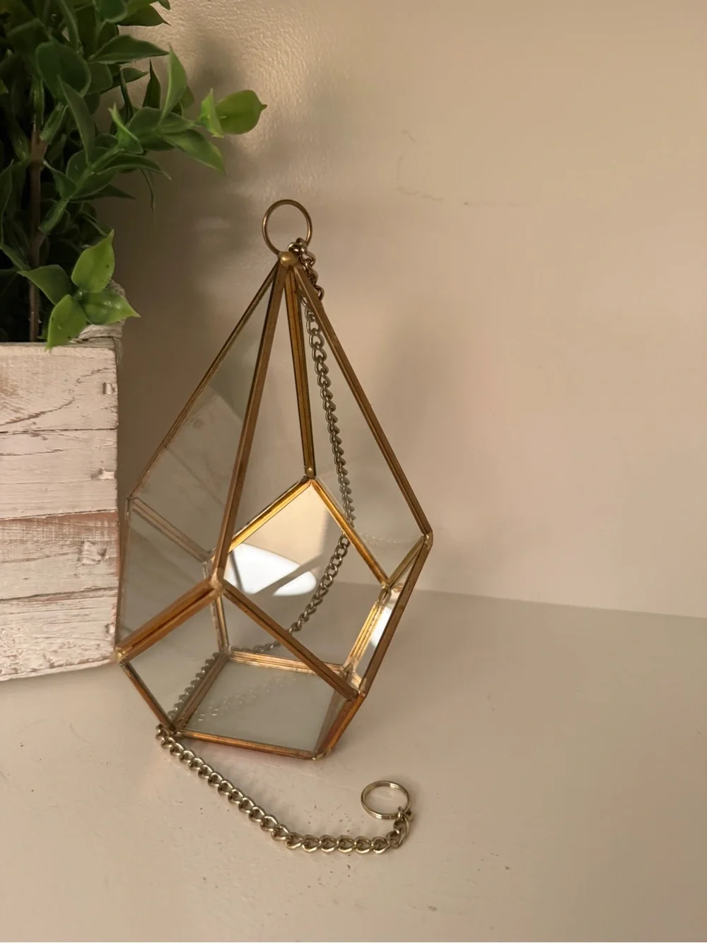Geometric Triangle Glass Terrarium Hanging Planter for Succulents & Air Plants